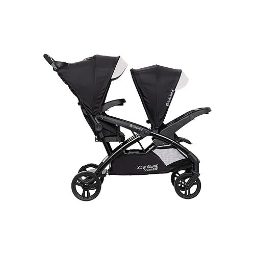  Baby Trend Sit N Stand Tandem Double Stroller 2.0 DLX with 5 Point Safety Harness, Shaded Canopy, Storage Compartment, and 2 Cup Holders, Modern Khaki