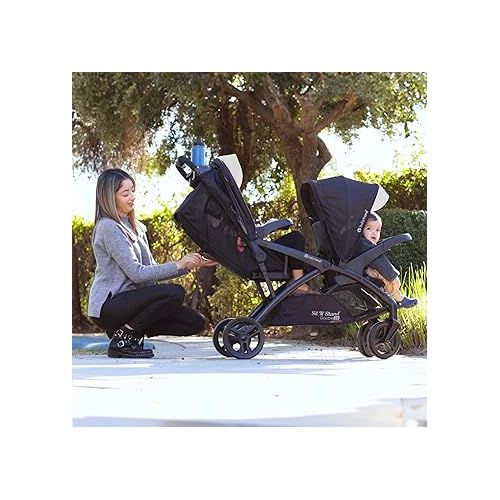  Baby Trend Sit N Stand Tandem Double Stroller 2.0 DLX with 5 Point Safety Harness, Shaded Canopy, Storage Compartment, and 2 Cup Holders, Modern Khaki