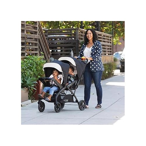  Baby Trend Sit N Stand Tandem Double Stroller 2.0 DLX with 5 Point Safety Harness, Shaded Canopy, Storage Compartment, and 2 Cup Holders, Modern Khaki