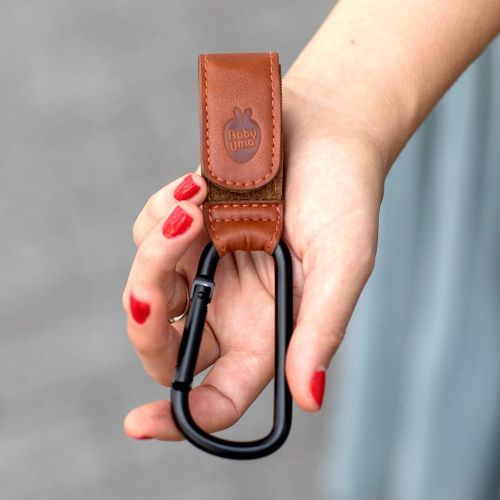  Brown Stroller Hooks by Baby Uma - Premium Leather Style Stroller Clip Straps