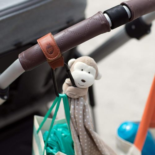  Brown Stroller Hooks by Baby Uma - Premium Leather Style Stroller Clip Straps