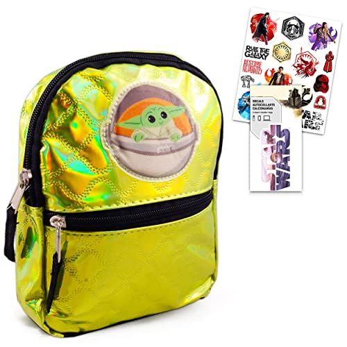 디즈니 Baby Yoda Store Mandalorian Baby Yoda Mini Green Iridescent Backpack for Toddlers, Kids, Teens, Adults Premium 8 Accessories Bag Bundle with Baby Yoda Decal and Star Wars Stickers (The Child Bac