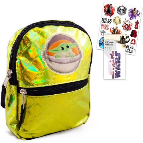 디즈니 Baby Yoda Store Mandalorian Baby Yoda Mini Green Iridescent Backpack for Toddlers, Kids, Teens, Adults Premium 8 Accessories Bag Bundle with Baby Yoda Decal and Star Wars Stickers (The Child Bac