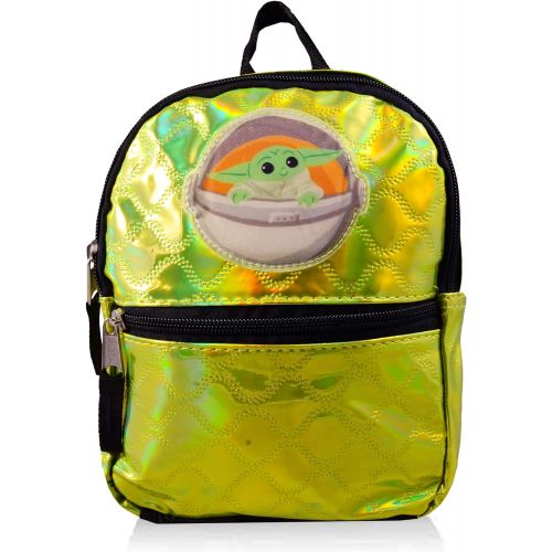 디즈니 Baby Yoda Store Mandalorian Baby Yoda Mini Green Iridescent Backpack for Toddlers, Kids, Teens, Adults Premium 8 Accessories Bag Bundle with Baby Yoda Decal and Star Wars Stickers (The Child Bac