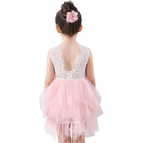  Baby.Yep Toddler Baby Flower Girls Beaded Lace Backless A-Line Princess Tutu Tulle Party Dress