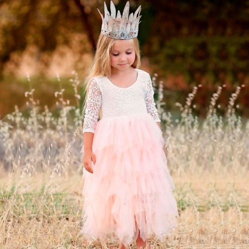  Baby.Yep Toddler Baby Flower Girls Beaded Lace Backless A-Line Princess Tutu Tulle Party Dress