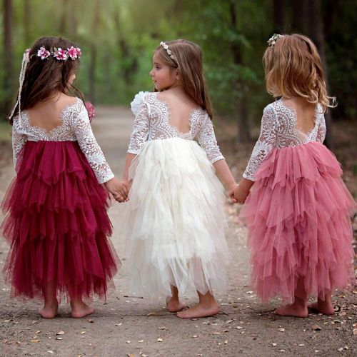  Baby.Yep Toddler Baby Flower Girls Beaded Lace Backless A-Line Princess Tutu Tulle Party Dress