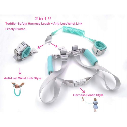  [아마존베스트]BabyAntiLost 2 in 1 Baby Leash Toddler Anti Lost Wrist Link and Vest Harness with Child Lock (Mint Green, 6.5ft Length)