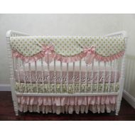 BabyBeddingbyJBD Girl Baby Crib Bedding Set Carissa - Pink and Gold Baby Bedding, Bumperfree Crib Bedding, Crib Rail Cover, 3 Tier Ruffle Skirt
