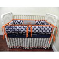 BabyBeddingbyJBD Custom Crib Bedding Set Luke - Boy Baby Bedding, Navy and Orange Crib Bedding, Navy Chevron