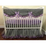 BabyBeddingbyJBD Girl Crib Bedding Set Giselle Gray & Lavender- Gray and Lavender Baby Bedding, Bumperless Crib Bedding, Crib Rail Cover, Princess Bedding