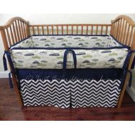 BabyBeddingbyJBD Custom Baby Bedding Set Zachary - Boy Baby Bedding, Vintage Cars Crib Bedding, Navy Chevron Crib Bedding