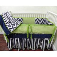 BabyBeddingbyJBD Custom Baby Bedding Set Kerry - Navy Chevron and Stripes with Lime Green