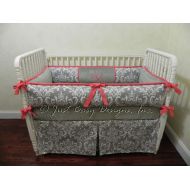 BabyBeddingbyJBD Custom Crib Bedding Set Kaleena - Girl Baby Bedding, Gray and Coral Baby Bedding