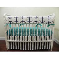 BabyBeddingbyJBD Nautical Crib Bedding Set Dane- Nautical Baby Bedding, Boy Baby Bedding, Anchor Bedding, Navy and Teal Bedding, Crib Rail Cover