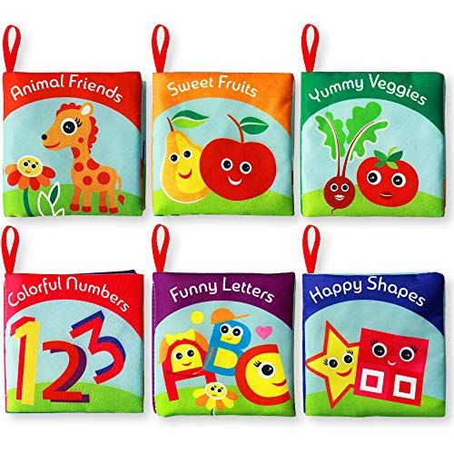  BabyBibi Cloth Books for Babies (Set of 6) - Premium Quality Soft Books for Toddlers. Touch and Feel Crinkle Paper. Cloth Books for Early Childrens Development.