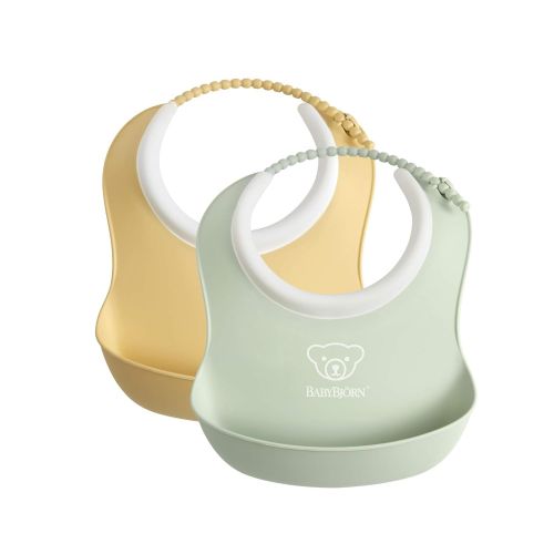  BABYBJOERN Small Baby Bib 2-Pack, Powder Yellow/Powder Green