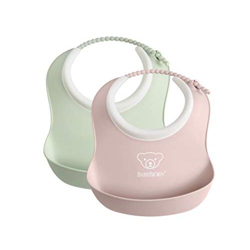  BABYBJOERN Small Baby Bib 2-Pack, Powder Green/Powder Pink