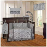BabyFad Grey Damask 10-Piece Baby Crib Bedding Set with Musical Mobile