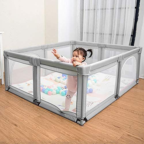  BabyGuard Baby Playpen, Extra Large Playard with Anti-Slip Base (Grey, 75x59)