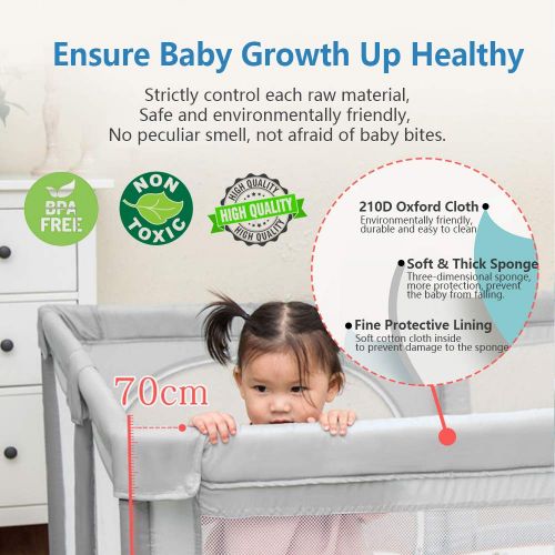  BabyGuard Baby Playpen, Extra Large Playard with Anti-Slip Base (Grey, 75x59)