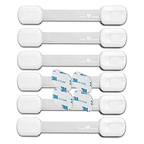  [아마존베스트]BabyKeeps Child Safety Locks - Latches to Baby Proof Cabinets, Drawers, Appliances - No Drilling - Plus Extra 3M Adhesive Included - Adjustable Length - 6 Pack, White