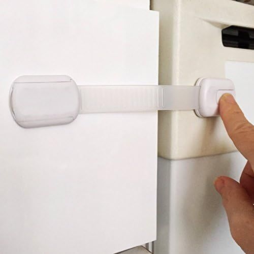  [아마존베스트]BabyKeeps Child Safety Locks - Latches to Baby Proof Cabinets, Drawers, Appliances - No Drilling - Plus Extra 3M Adhesive Included - Adjustable Length - 6 Pack, White