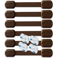 [아마존베스트]BabyKeeps Child Safety Locks - Latches to Baby Proof Cabinets, Drawers, Appliances - No Drilling - Plus Extra 3M Adhesive Included - Adjustable Length - 6 Pack, Brown