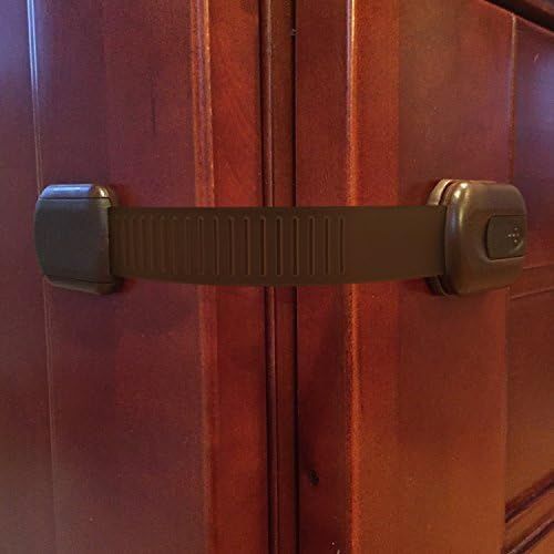  [아마존베스트]BabyKeeps Child Safety Locks - Latches to Baby Proof Cabinets, Drawers, Appliances - No Drilling - Plus Extra 3M Adhesive Included - Adjustable Length - 6 Pack, Brown