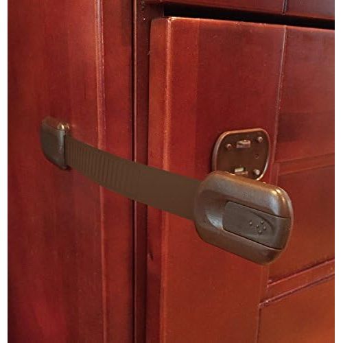  [아마존베스트]BabyKeeps Child Safety Locks - Latches to Baby Proof Cabinets, Drawers, Appliances - No Drilling - Plus Extra 3M Adhesive Included - Adjustable Length - 6 Pack, Brown