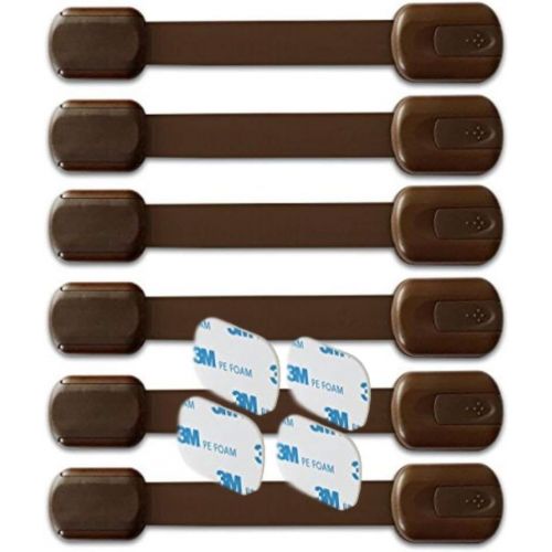  [아마존베스트]BabyKeeps Child Safety Locks - Latches to Baby Proof Cabinets, Drawers, Appliances - No Drilling - Plus Extra 3M Adhesive Included - Adjustable Length - 6 Pack, Brown