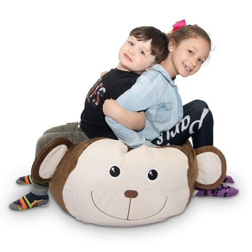  BabyKeeps Jumbo Stuffed Animal Storage Bean Bag [Unfilled] - “Soft ’n Snuggly” Comfy Fabric Kids Love - Monkey, Pig or Elephant - Replace Your Mesh Toy Hammock or Net - Store Extra Blankets