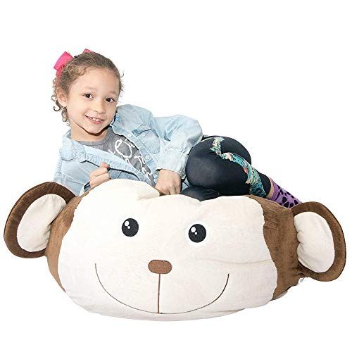  BabyKeeps Jumbo Stuffed Animal Storage Bean Bag [Unfilled] - “Soft ’n Snuggly” Comfy Fabric Kids Love - Monkey, Pig or Elephant - Replace Your Mesh Toy Hammock or Net - Store Extra Blankets