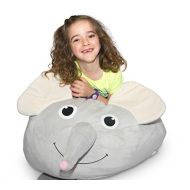 BabyKeeps Jumbo Stuffed Animal Storage Bean Bag - “Soft ’n Snuggly” Comfy Fabric Kids Love - Monkey, Pig or Elephant - Replace Your Mesh Toy Hammock or Net - Store Extra Blankets & Pillows T