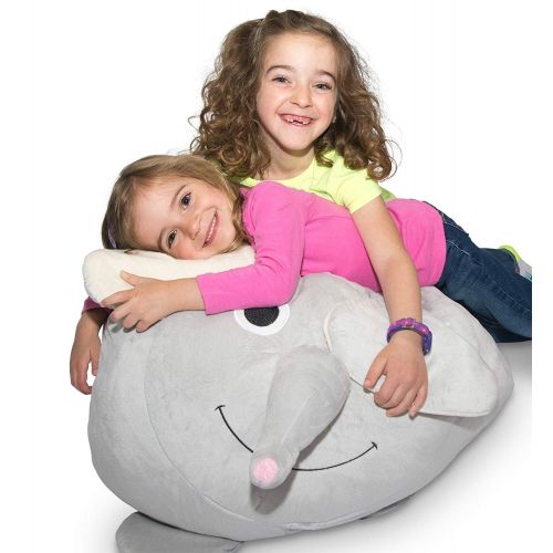  BabyKeeps Jumbo Stuffed Animal Storage Bean Bag - “Soft ’n Snuggly” Comfy Fabric Kids Love - Monkey, Pig or Elephant - Replace Your Mesh Toy Hammock or Net - Store Extra Blankets & Pillows T