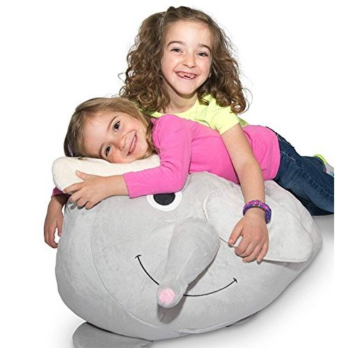  BabyKeeps Jumbo Stuffed Animal Storage Bean Bag - “Soft ’n Snuggly” Comfy Fabric Kids Love - Monkey, Pig or Elephant - Replace Your Mesh Toy Hammock or Net - Store Extra Blankets & Pillows T