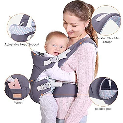  BabyPro Ergonomic Baby Carrier Wrap with Hip Seat, Soft, Breathable, Protective Cotton Hood 3D Baby Carrier Front and Back for Infants to Toddlers