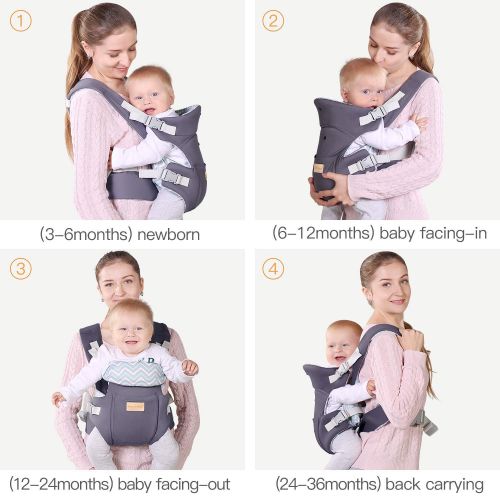  BabyPro Ergonomic Baby Carrier Wrap with Hip Seat, Soft, Breathable, Protective Cotton Hood 3D Baby Carrier Front and Back for Infants to Toddlers