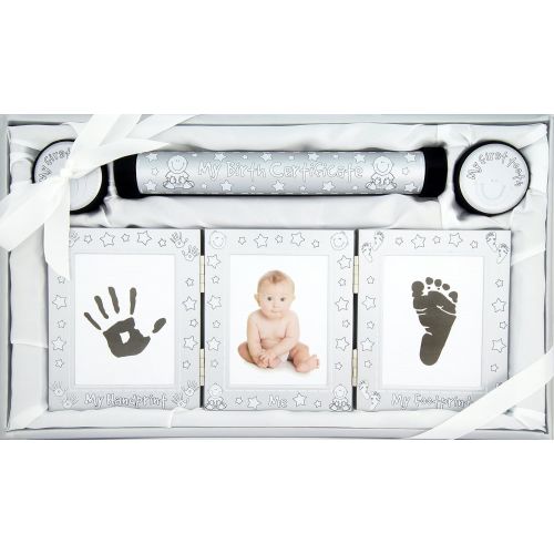  BabyRice New Baby Unisex Boy Girl Gift 4 Piece Keepsake Set, First Curl Tooth Box, Birth Certificate Holder, Hand and Footprint Prints...