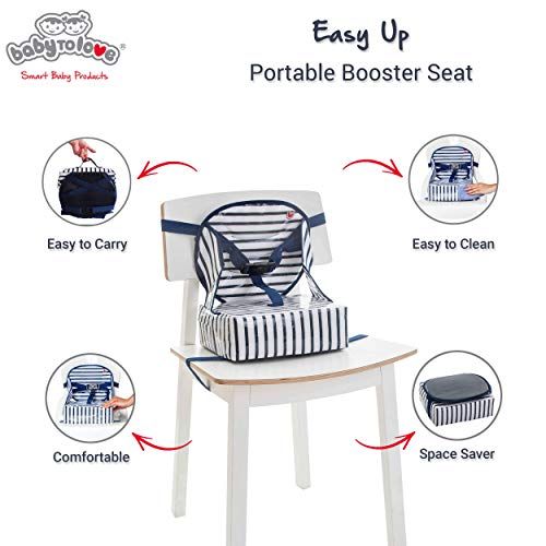  [아마존베스트]BabyToLove Baby-To-Love Easy Up, Portable Travel Booster Seat Dining Toddler, Boy & Girl (Blue Stripes)