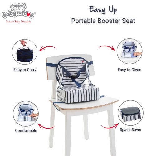  [아마존베스트]BabyToLove Baby-To-Love Easy Up, Portable Travel Booster Seat Dining Toddler, Boy & Girl (Blue Stripes)