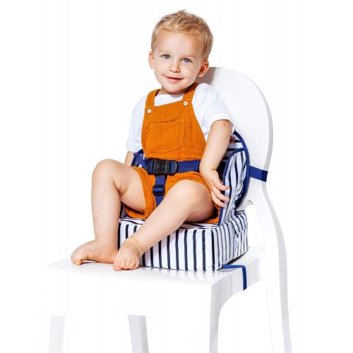  [아마존베스트]BabyToLove Baby-To-Love Easy Up, Portable Travel Booster Seat Dining Toddler, Boy & Girl (Blue Stripes)