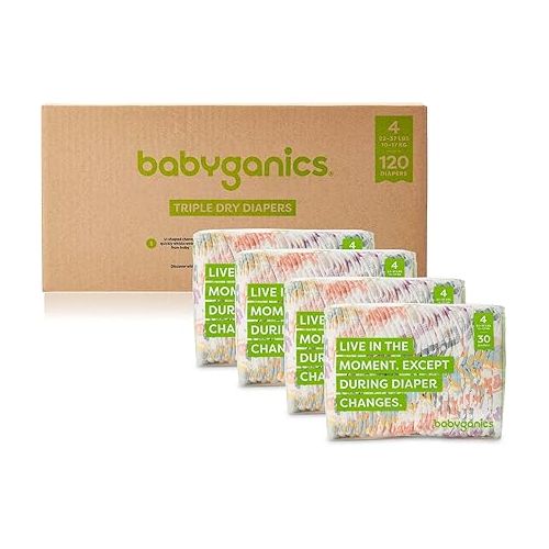 베이비가닉스 Babyganics Size 4, 120 count, Absorbent, Breathable, Triple Dry Protection Diapers