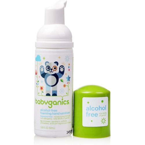 베이비가닉스 Babyganics Alcohol-Free Foaming Hand Sanitizer, On-The-Go, Fragrance Free, 1.69 oz, Packaging May Vary