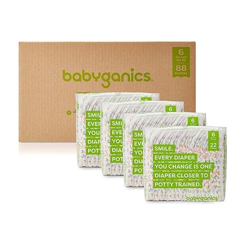 베이비가닉스 Babyganics Size 6, 88 count, Absorbent, Breathable, Triple Dry Protection Diapers