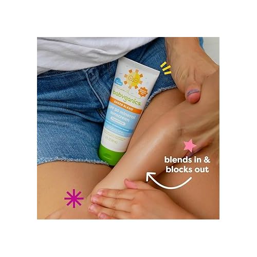 베이비가닉스 Babyganics SPF 50 Mineral Sunscreen Lotion, Sheer Blend, UVA UVB Protection, Octinoxate & Oxybenzone Free, Water Resistant, Fragrance Free, 8 oz