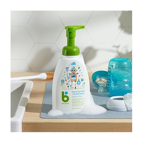 베이비가닉스 Babyganics Foaming Dish & Bottle Soap, Pump Bottle, Fragrance Free, Plant-Derived Cleaning Power, Removes Dried Milk, 16 Fl Oz