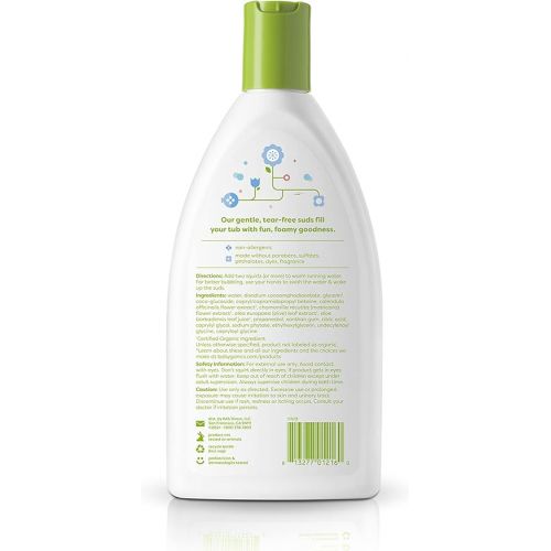 베이비가닉스 Babyganics Bubble Bath, Non-Allergenic, Gently Cleanses, Fragrance Free, 20 Fl Oz (Pack of 2), Packaging May Vary