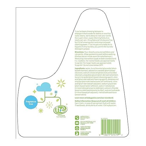 베이비가닉스 Babyganics 3X Baby Laundry Detergent, HE compatible, Stain-Fighting, Fragrance Free, 60 Fl Oz