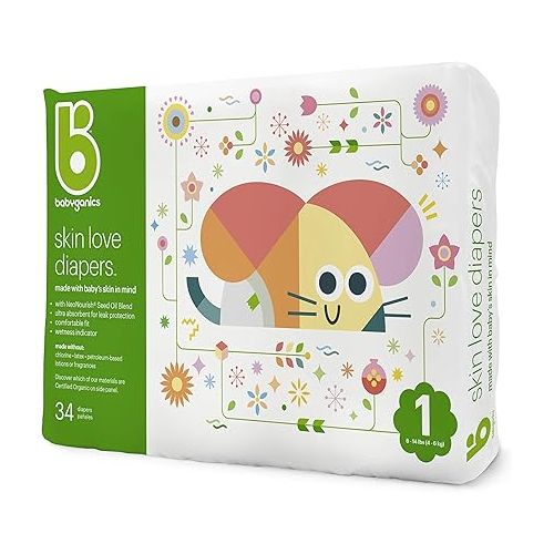 베이비가닉스 Babyganics Diapers, Size 1, 34 Ct, Ultra Absorbent Diapers, 2 Packs